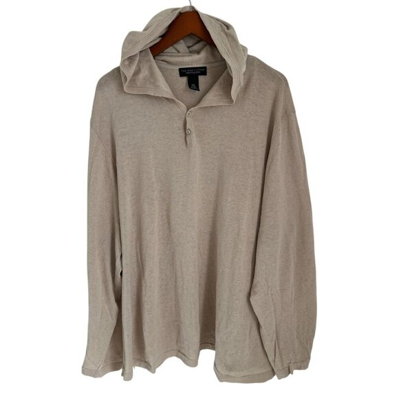 Bloomingdales Mens 2XL Hooded Henley Shirt Beige Linen Blend - Picture 2 of 7